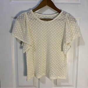 MADEWELL • Texture&Thread Beige Flutter Eyelet Top - SIZE XS